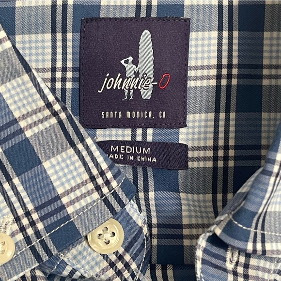 Johnnie-O Navy and White Plaid Shirt - Picture 5 of 14